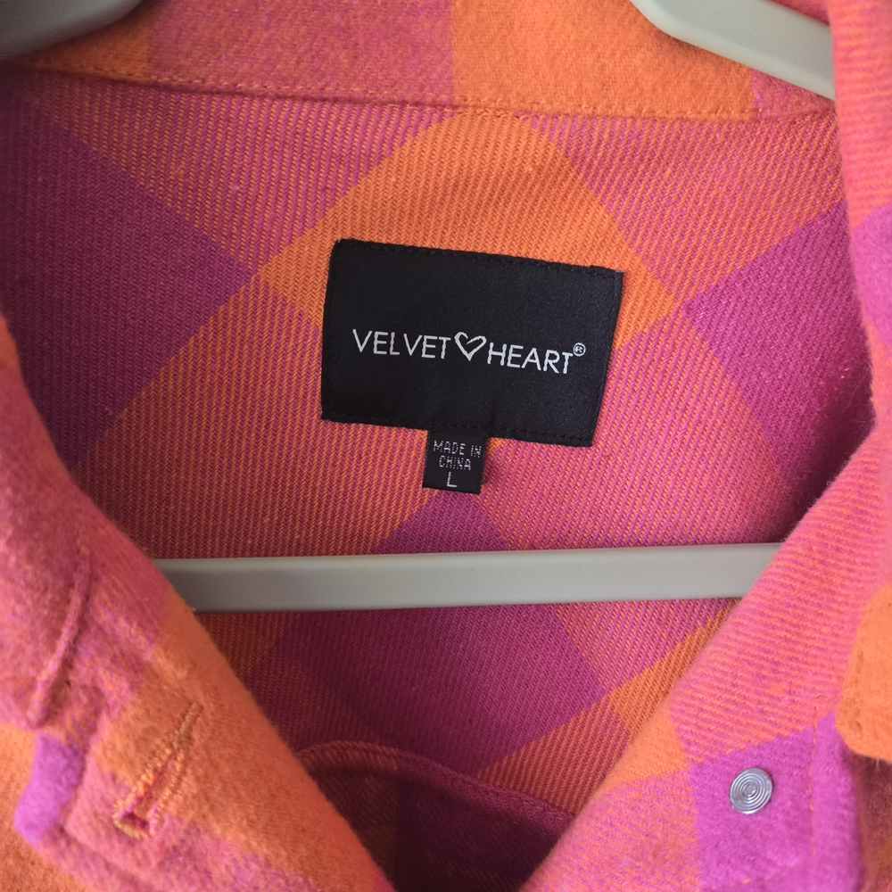 Velvet Heart Vibrant Pink and Orange Plaid Shirt - Picture 2 of 4